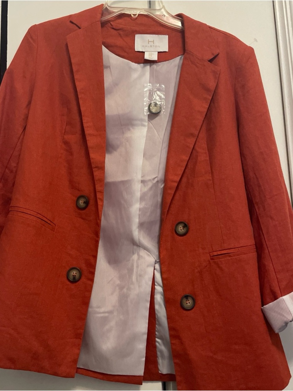 Linen blend H by Halston Open 4 buttons front Sz Medium Burnt Orange BNWT